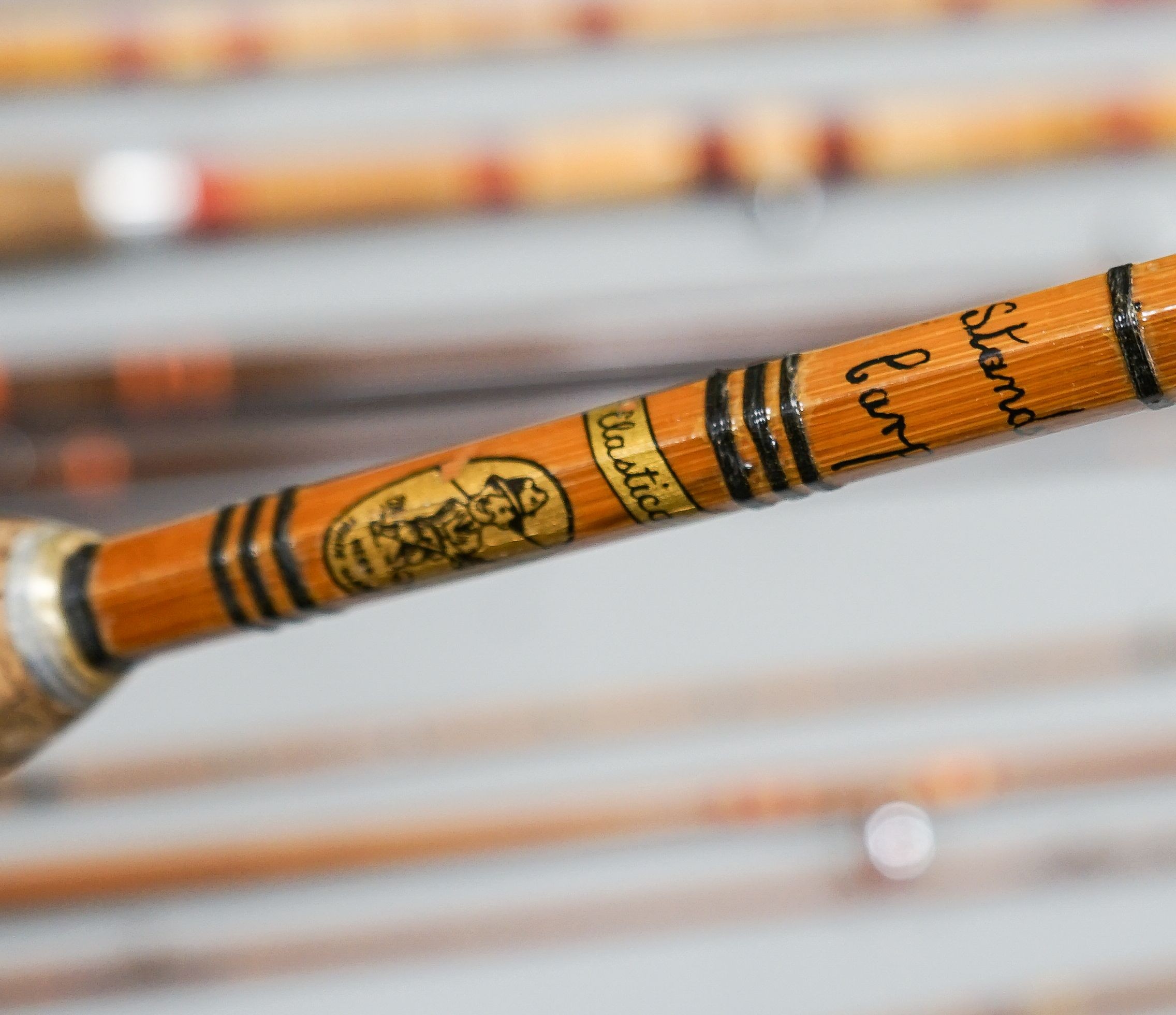 A collection of mixed split cane fishing rods, Les Compton, Elasticane, Carton-James and another (4)